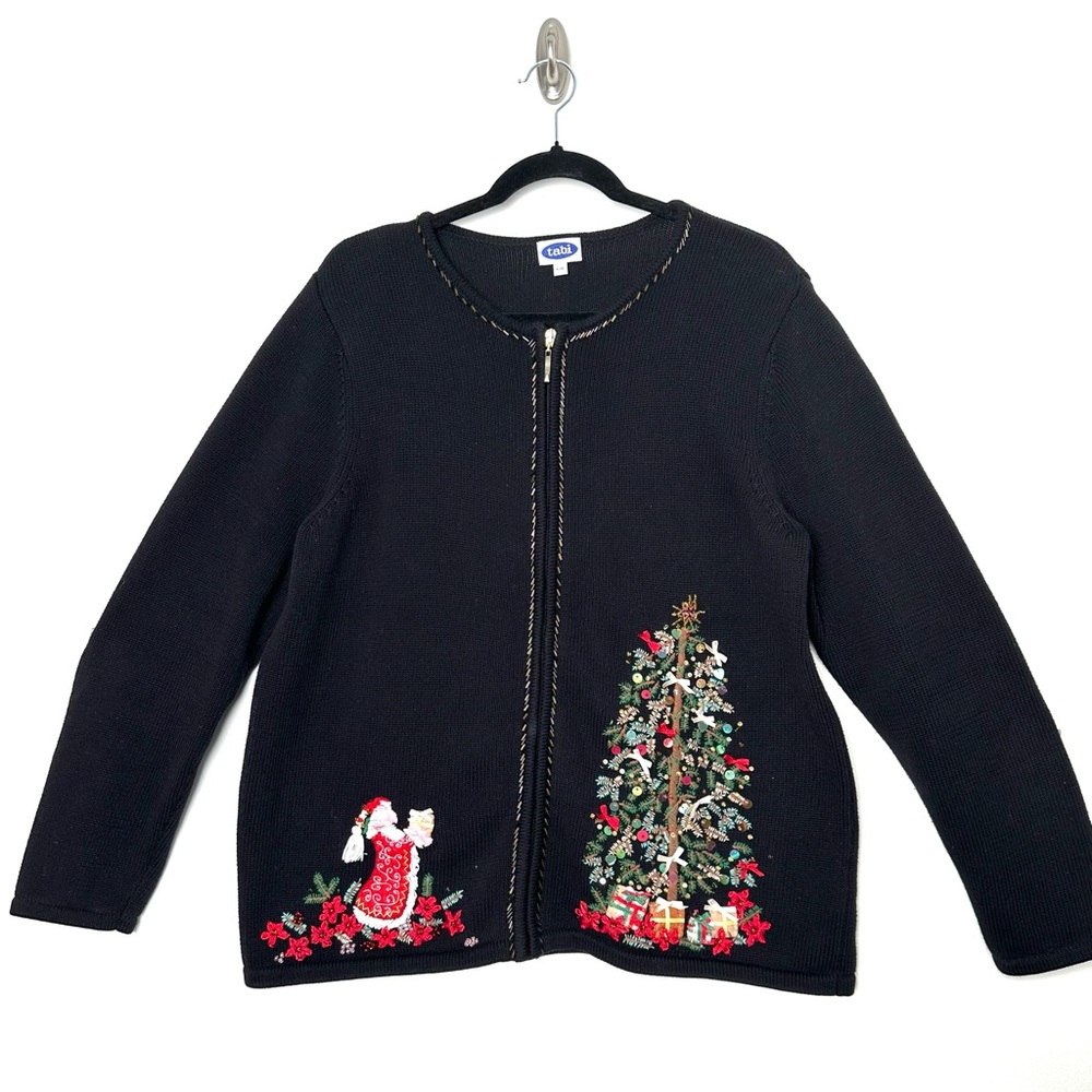 Vintage Ugly Christmas Sweater Embroidered Christmas Tree Santa Kitschy Cottage